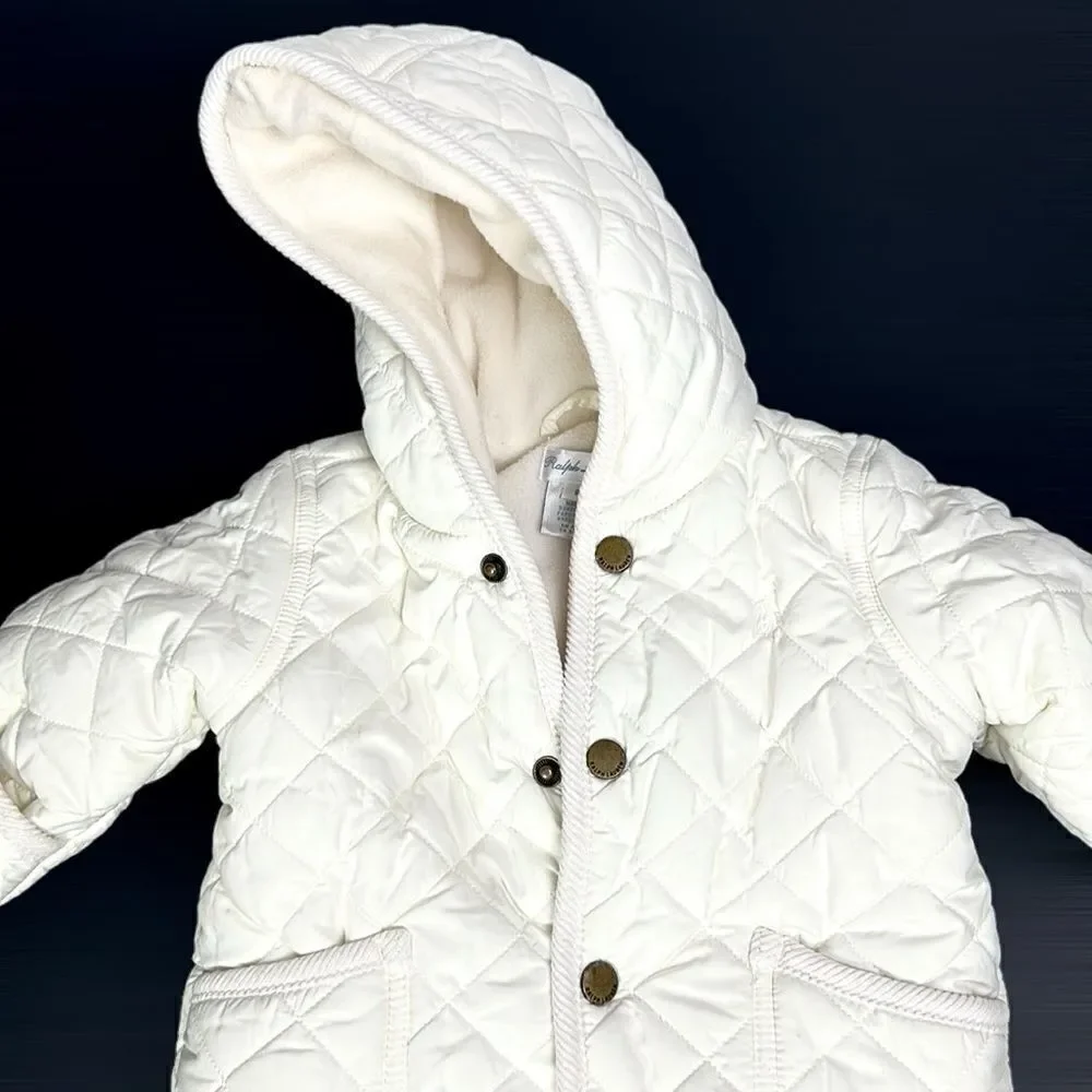 Ralph Lauren Quilted White Baby Snowsuit Puffer Jumper One-peace Size 6M
